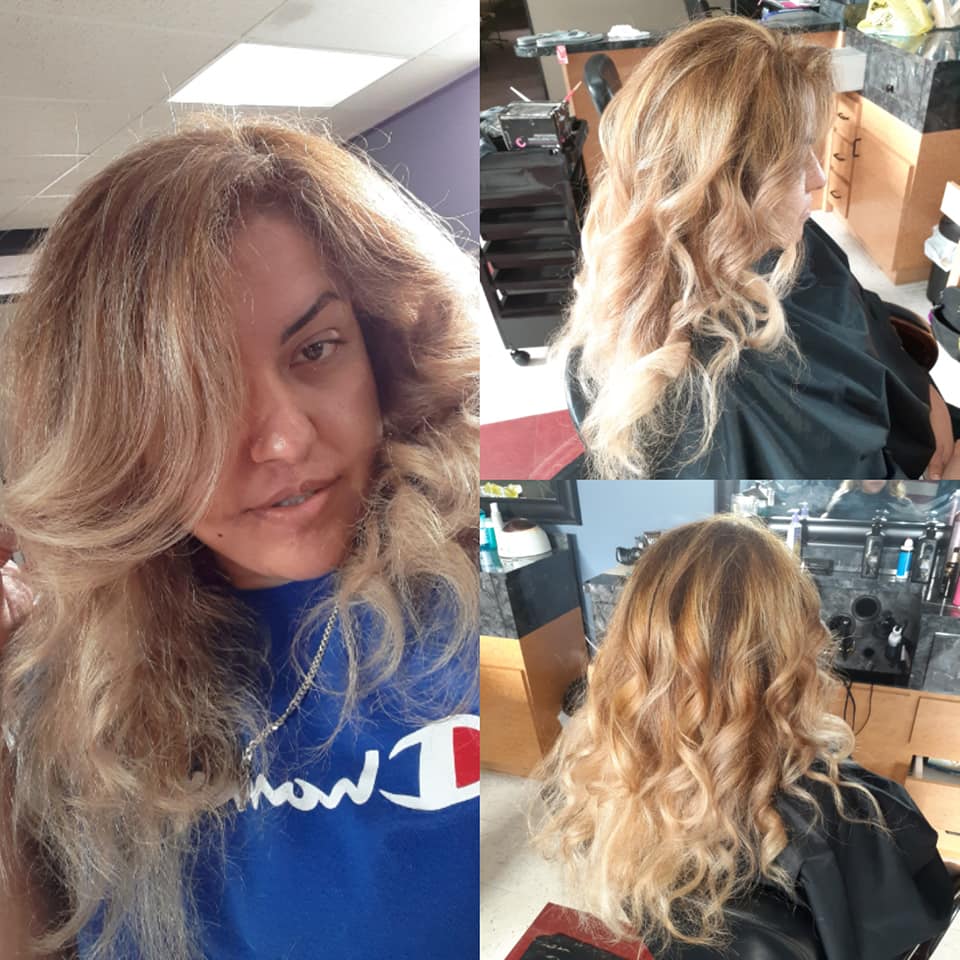 Blonde balayage and curls